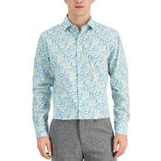 Bar III Men's Floral Long Sleeve Button Down Shirt Blue Yellow XL