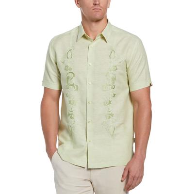 Cubavera Mens Paisley Embroidered Short Sleeve Button Down Shirt Green Small