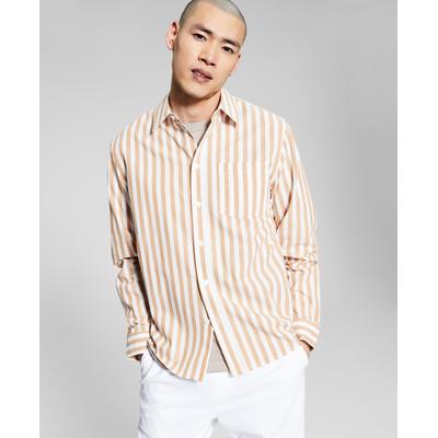 And Now This Men's Striped Long sleeve Button Down Shirt White Biscuit Large