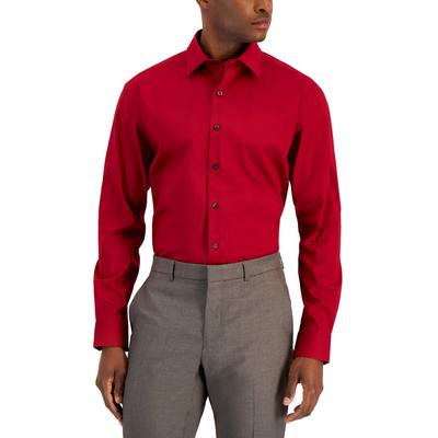 Alfani Mens Regular fit Dress Shirt XXL 18-18.5 34-35 Red Solid