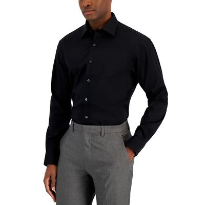 Alfani Mens Regular fit Dress Shirt XXL 18-18.5 34-35 Black Solid