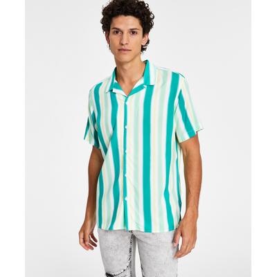 Island Breeze Men's Collared Striped Shirt Green S