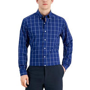 Club Room Men's Windowpane Button Down Shirt White Navy Large 16-16.5