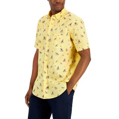 Club Room Men's Regatta Race Poplin Short Sleeve Button Down Shirt Yellow Small