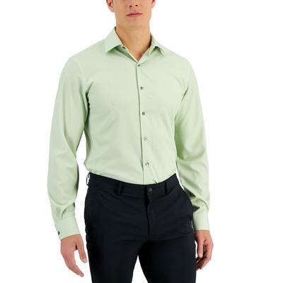 Alfani Men's Slim Fit 4 Way Stretch Geo Print Dress Shirt Green Medium 15 - 15.5