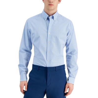 Club Room Men's Slim Fit 4-Way Stretch Daisy Floral Dress Shirt - White Navy - NAVY SMALL