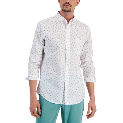 Club Room Men's Floral print Button Down Shirt White Xl