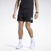 Reebok Mens Fleece Lined Drawstring Sweat Shorts Large Black / Blue Logo