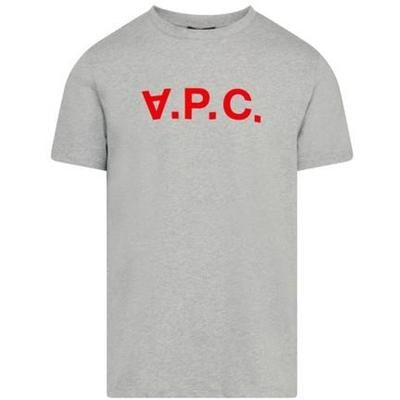 A.p.c. Vpc Neon Rouge Organic Cotton Velvet Logo Graphic Tee Shirt Small Grey