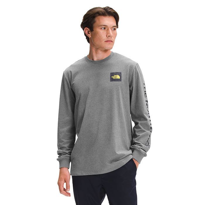 The North Face Men's Logo Play Long Sleeve Tshirt Mid Grey Heather Large