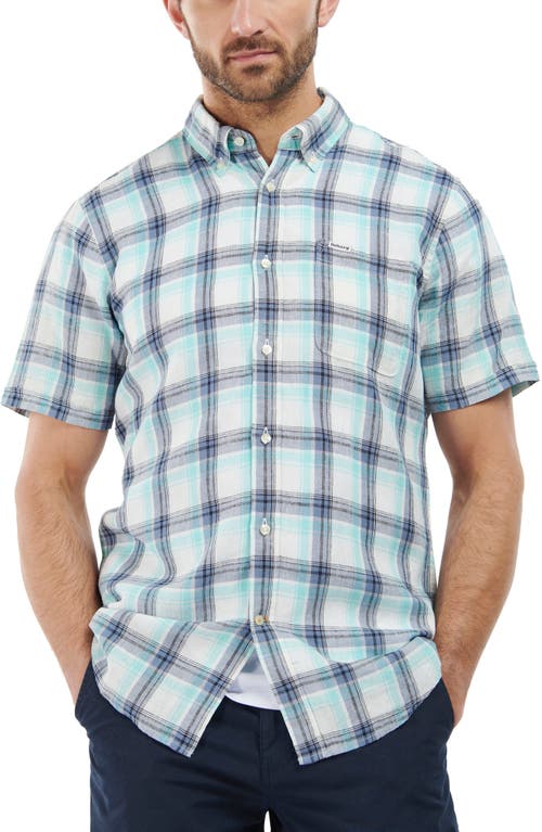 Barbour Men's Crossfell Button Down Tailored Shirt Ecru Blue XL