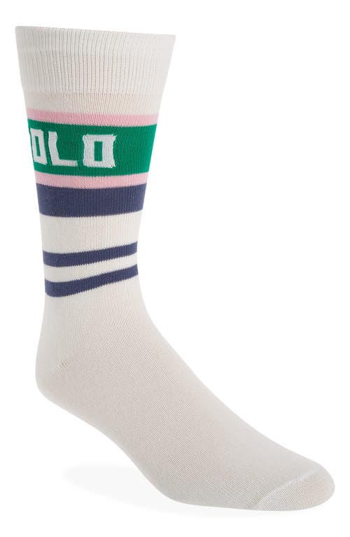 Polo Ralph Lauren Mens Rugby Stripe Crew Socks White One Size