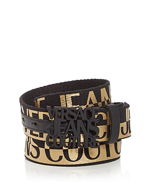 Versace Jeans Couture All over logo Men's Belt Size 95 Black Gold
