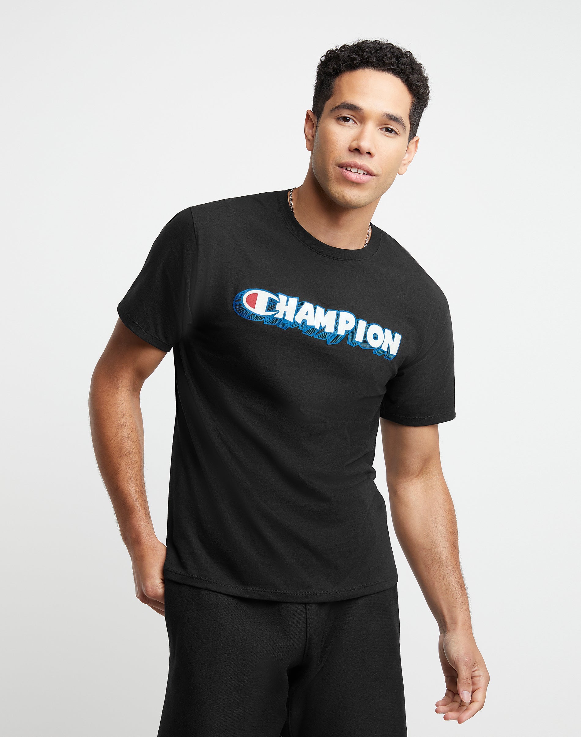 Champion Men's Classic Standard Fit Logo Graphic Short Sleeve T Shirt Black XL