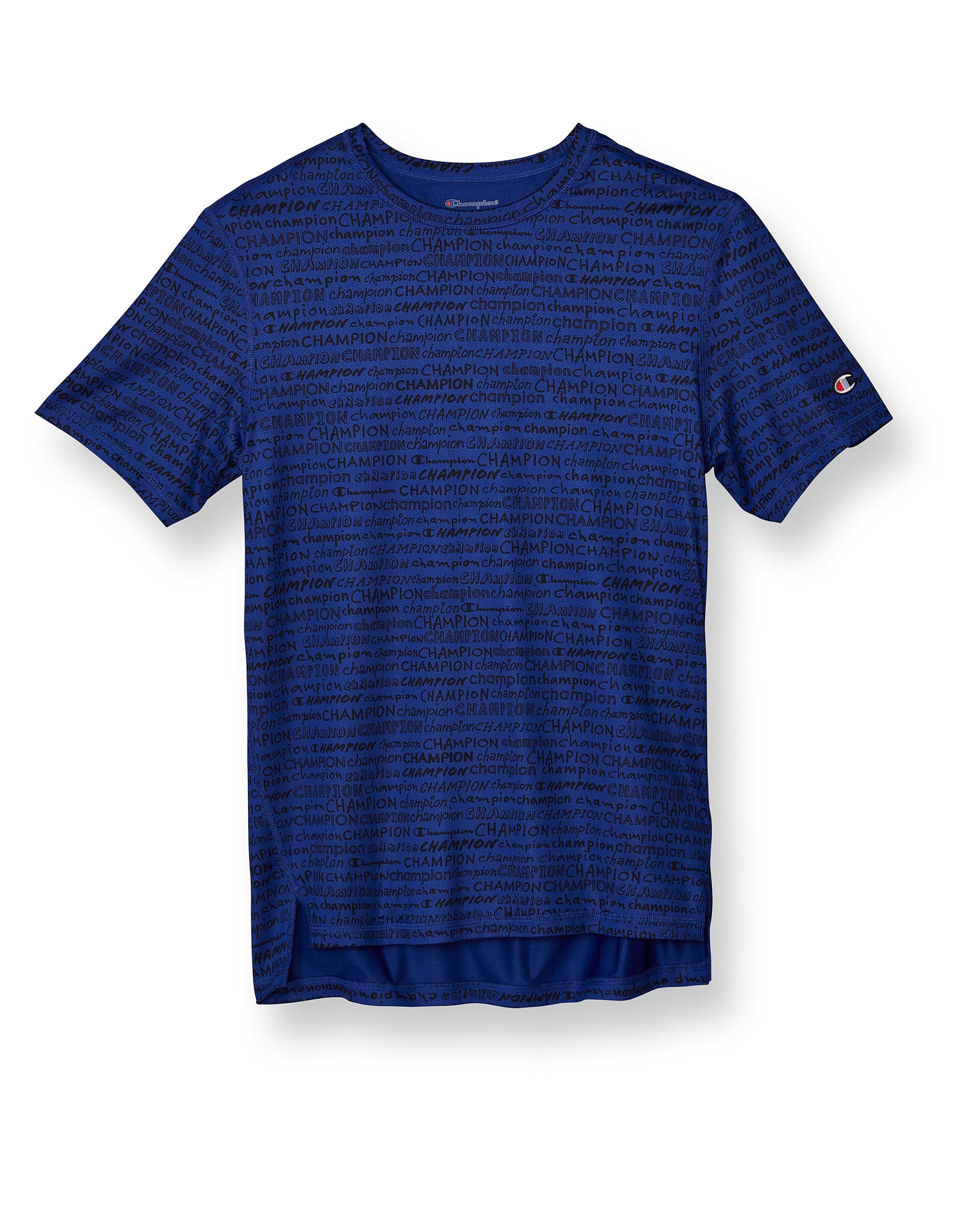 Champion Mens Micro Mesh Handwritten Logo Short Sleeve T Shirt Navy Blue Small