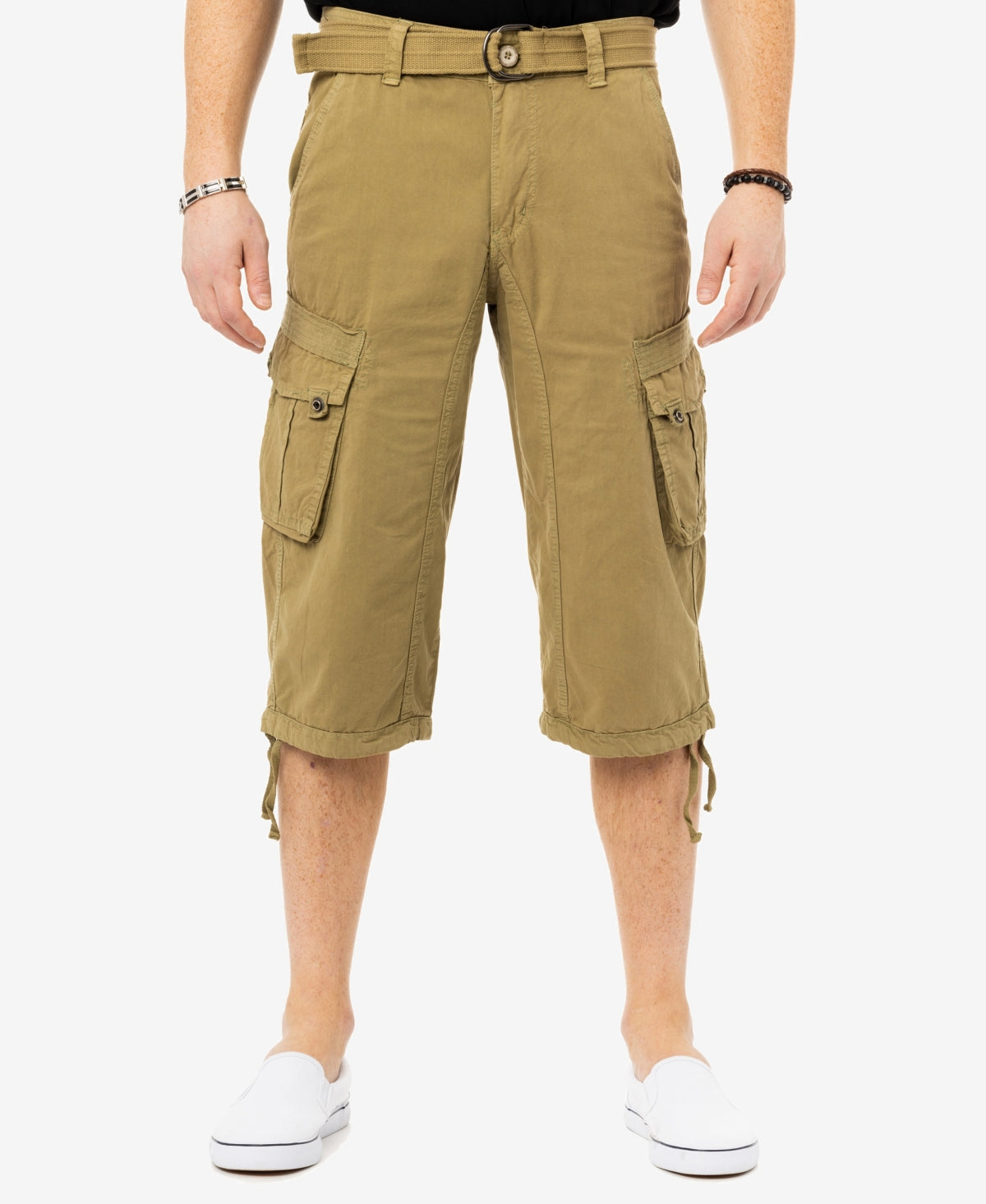 X-Ray Men's Belted 18" Capri Cargo Shorts Khaki Brown 40