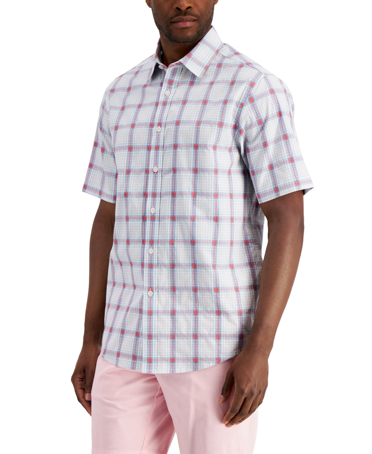 Club Room Men's Roma Clip Plaid print Shirt  White  Large