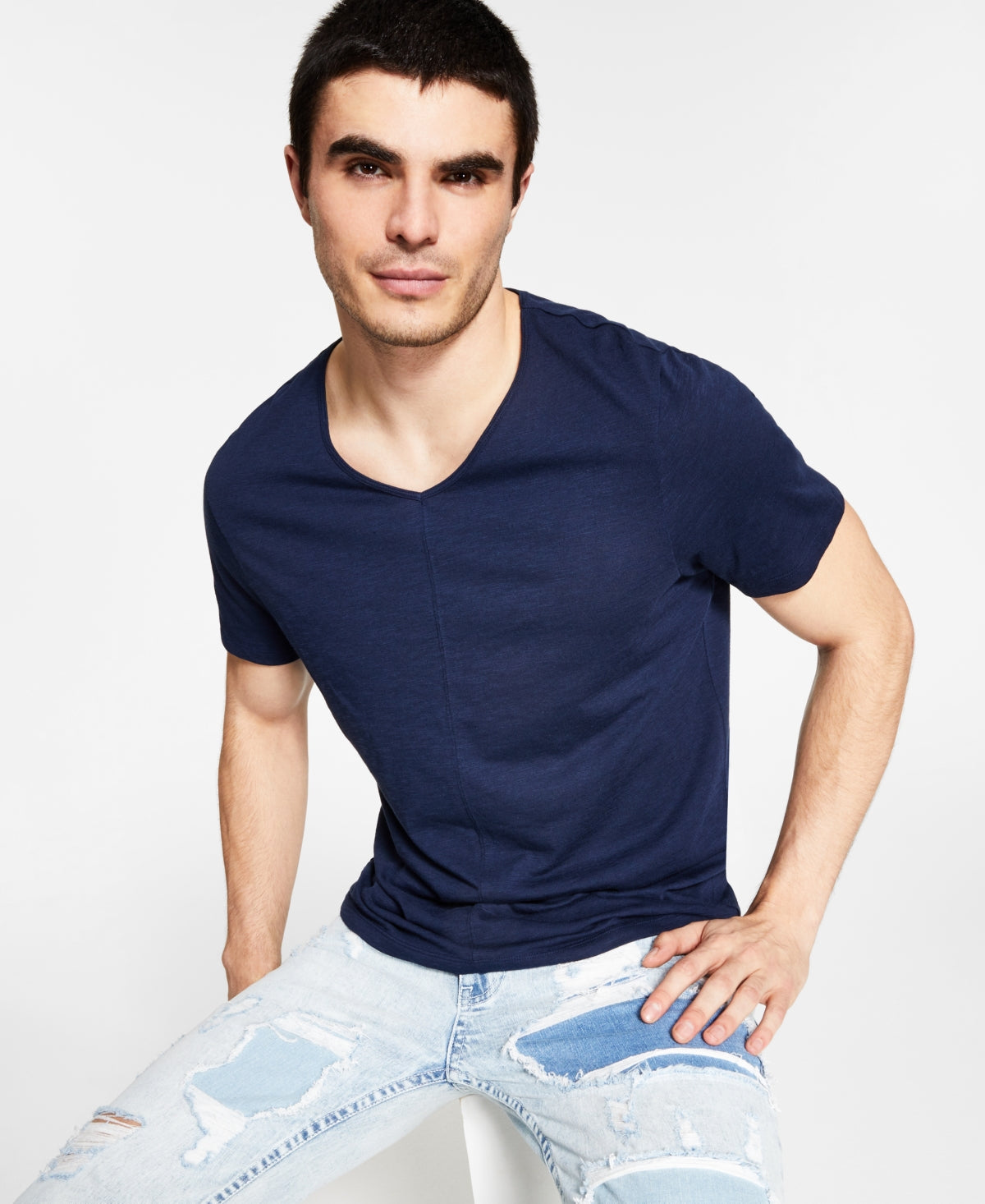 International Concepts Men's V neck Short Sleeve T shirt Dark Blue Xl