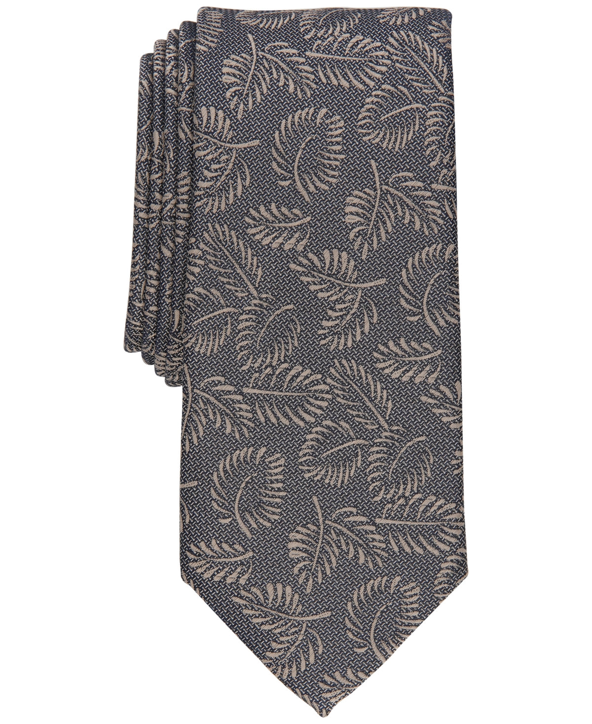 Alfani Men's Breton Leaf Print Necktie Tan