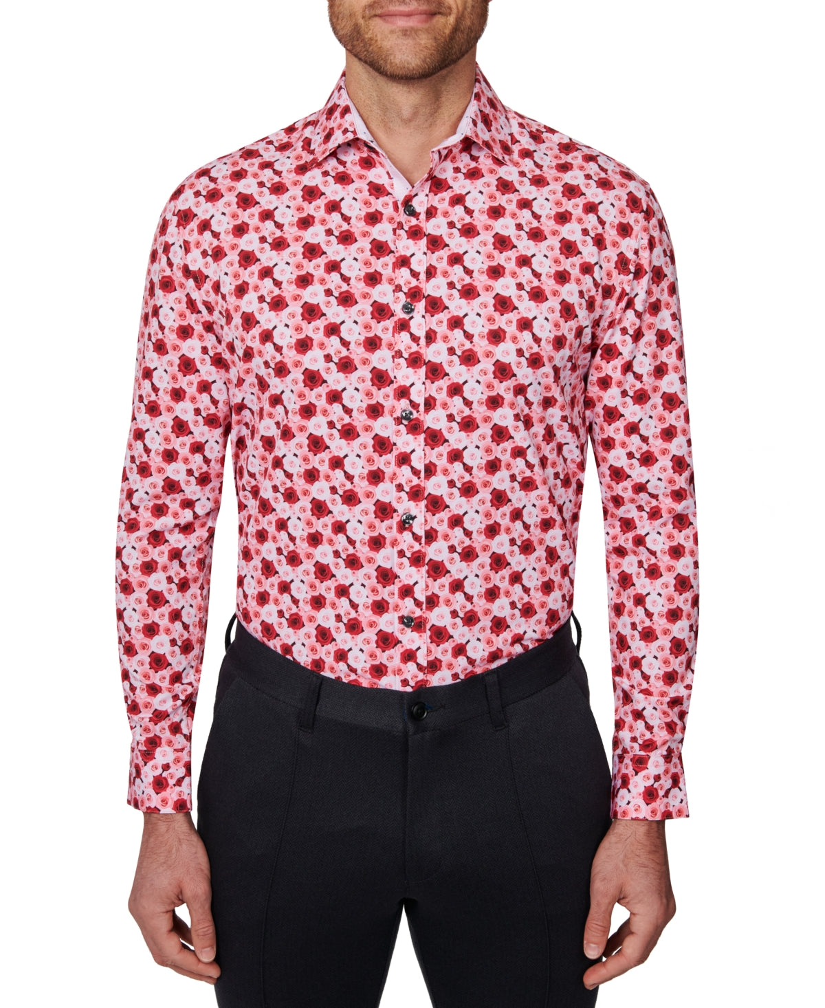 Society of Threads Mens Slim Fit Floral Dress Shirt Red Medium 15 15.5 33 34