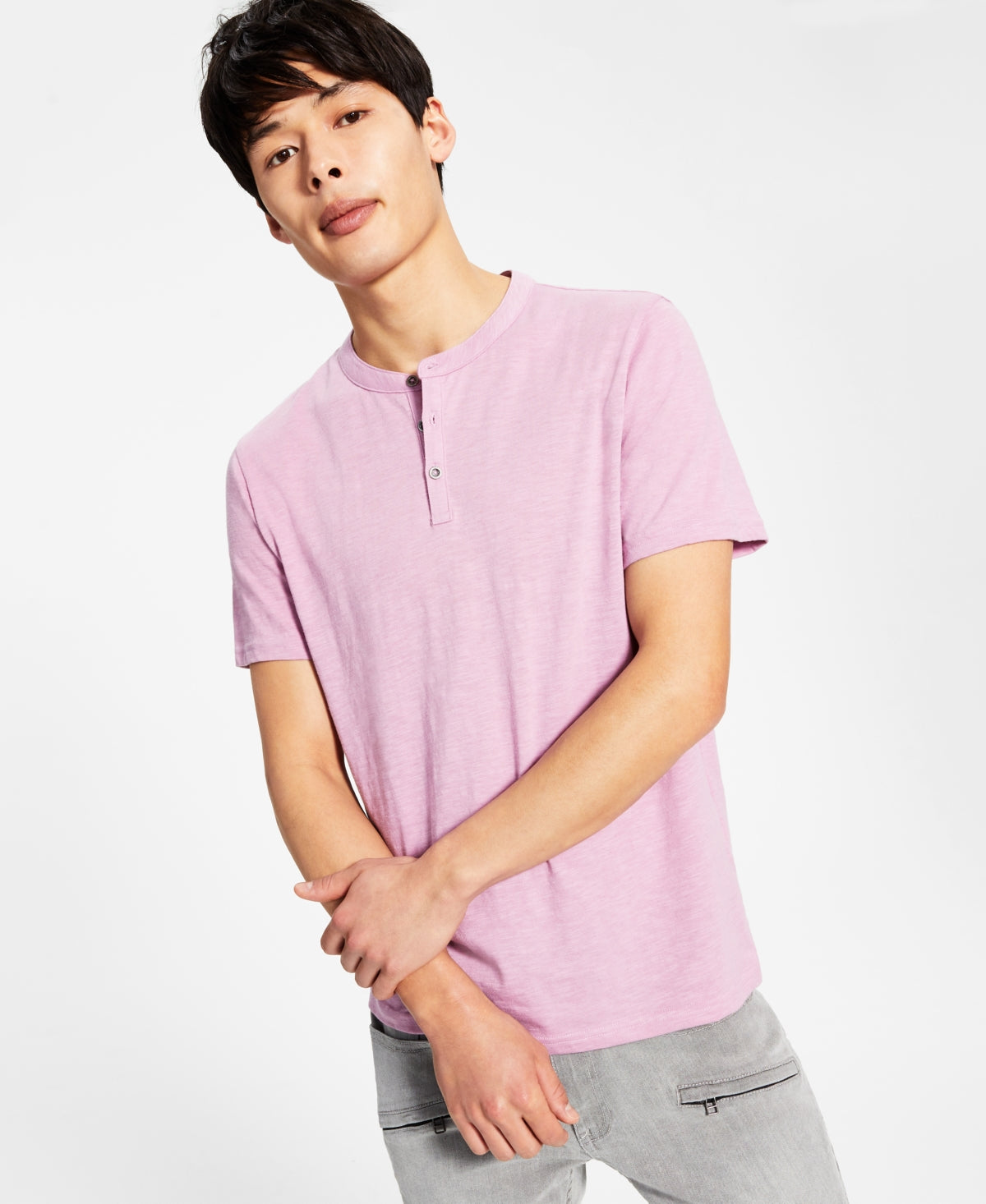 INC International Concepts Men's Solid Short Sleeve Henley Purple 2XL