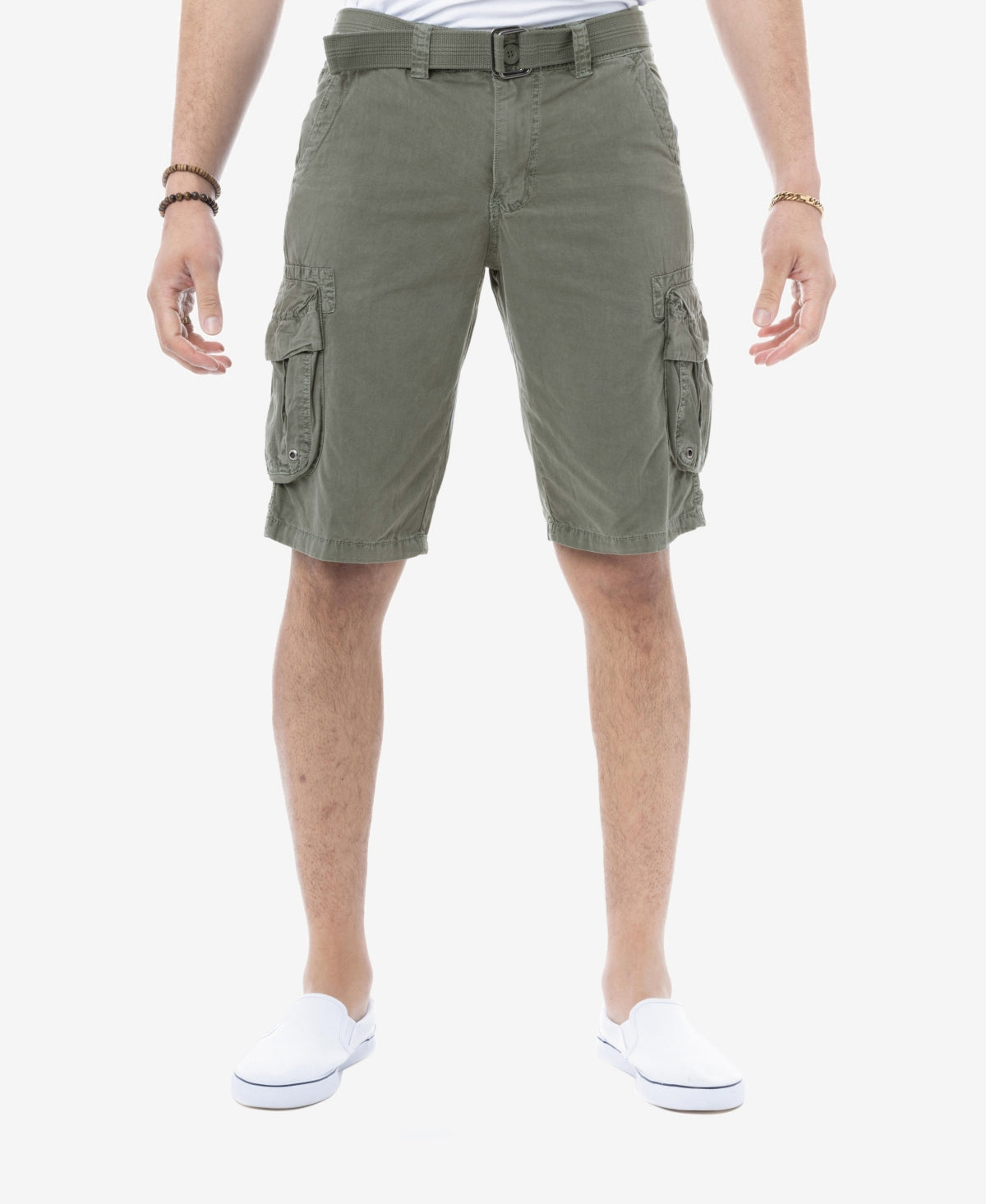 Raw X Jeans Men's Belted Double Pocket Cargo Shorts Leaf Green 38