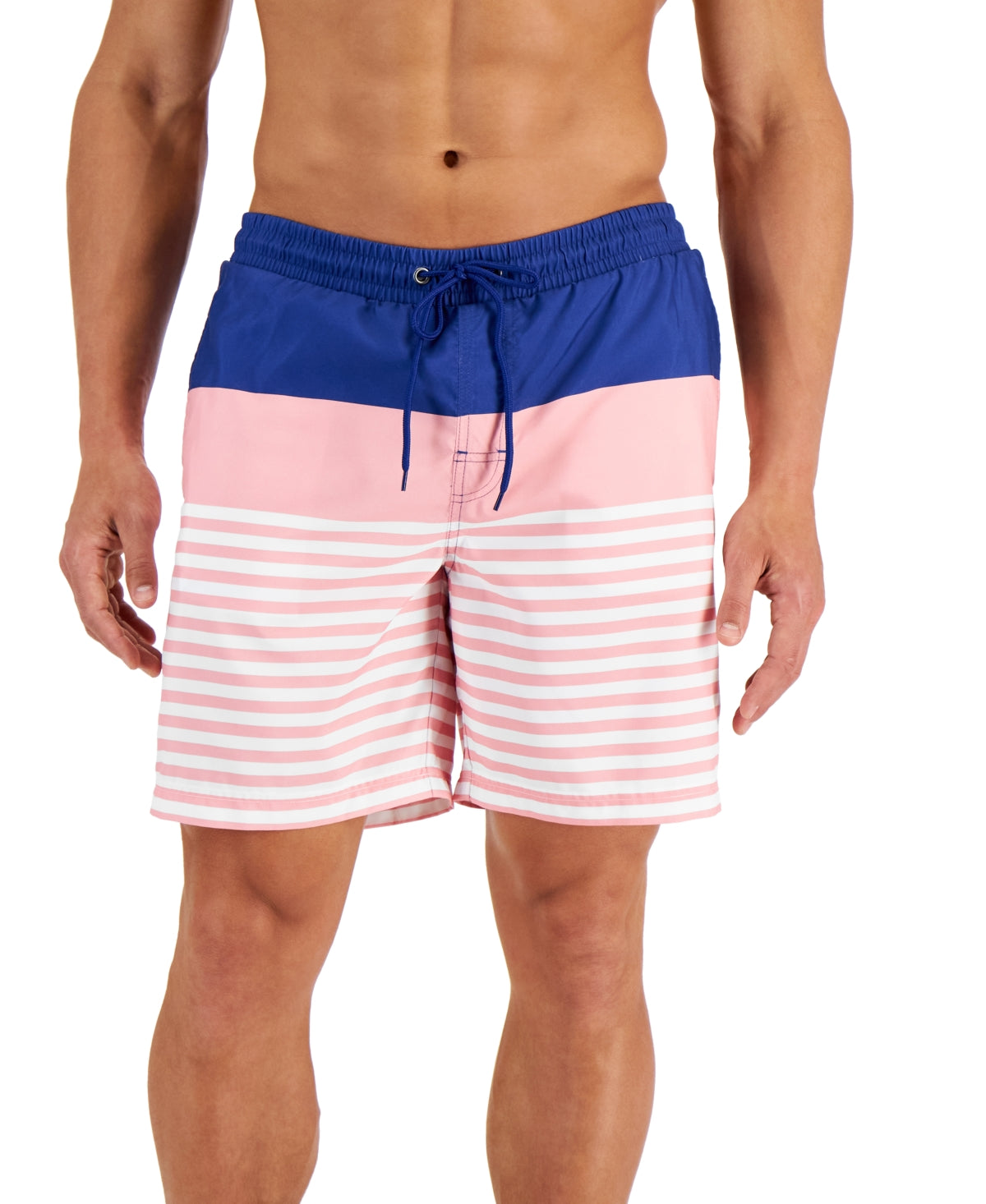 Club Room Mens Sporty Stripes 7" Swim Trunks Cerulean Blue Pink XL