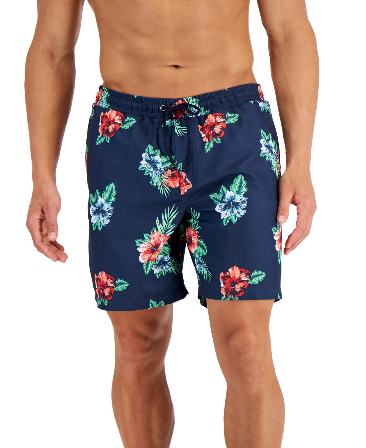 Club Room Men's Floral Print 7" Swim Trunks Navy Blue XL