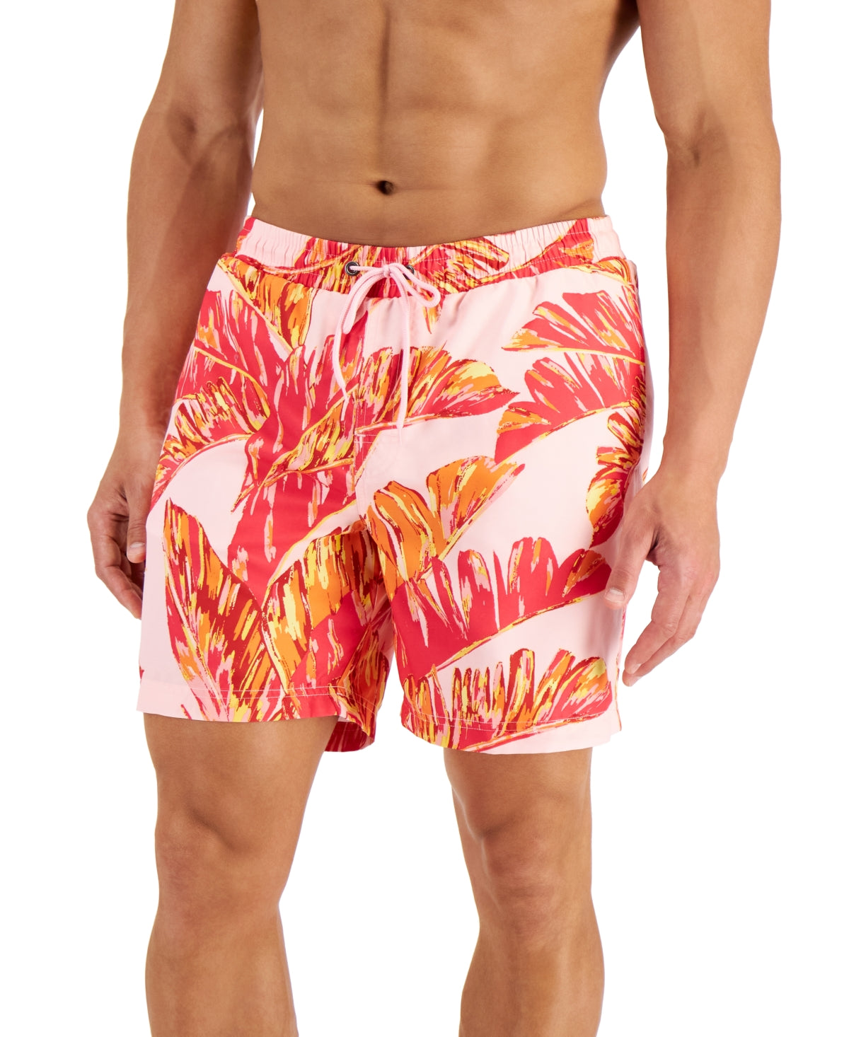 Club Room Mens Tropical Leaves Swim Trunks Blush Medium