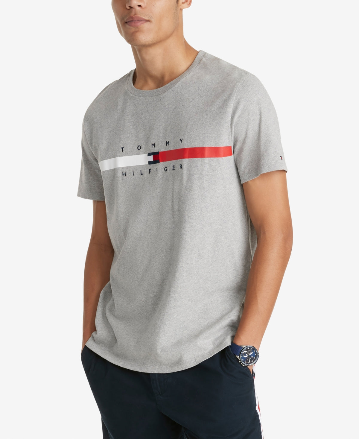 Tommy Hilfiger Mens Big Tall Short Sleeve Crewneck T Shirt Grey Heather XLT