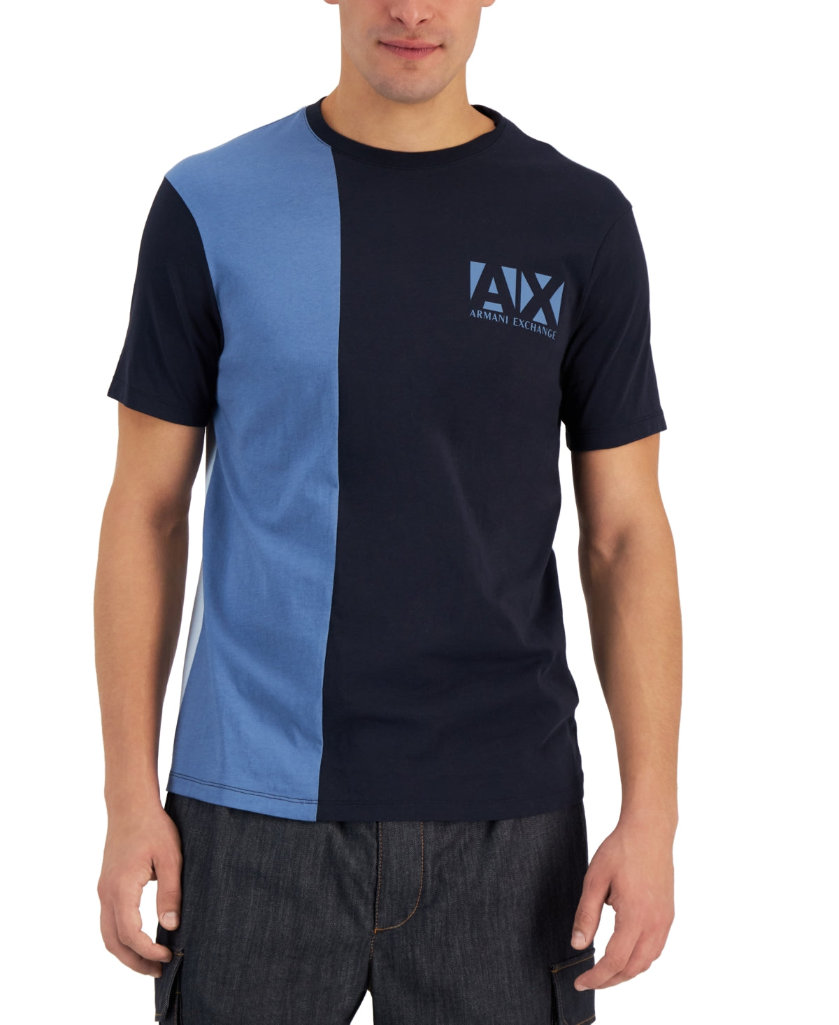 AX Armani Exchange Mens Colorblocked Logo T Shirt Navy Blue Medium