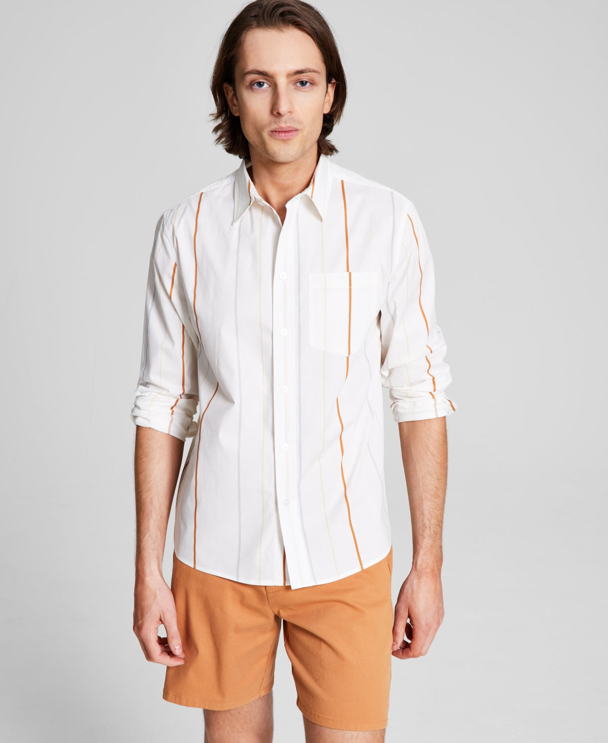 And Now This Men's Regular fit Button Down Stripe Shirt Cream / Grey 2Xl