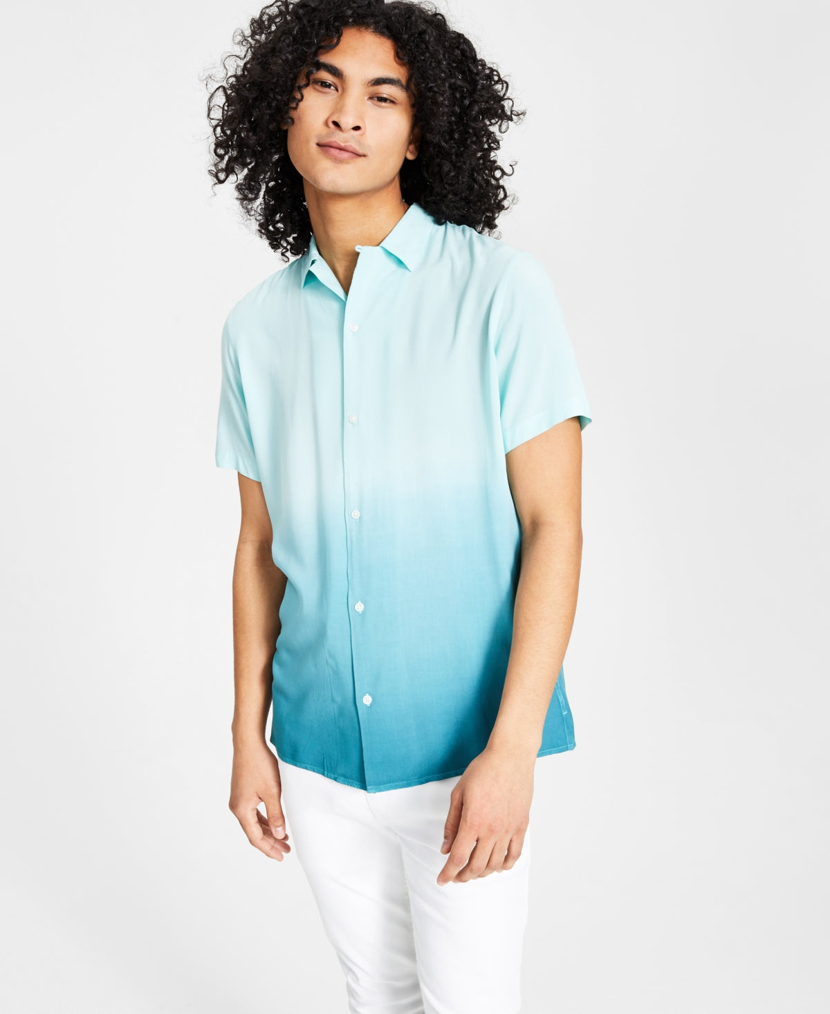 International Concepts Men's Dip Dye Shirt Teal Blue Size Large