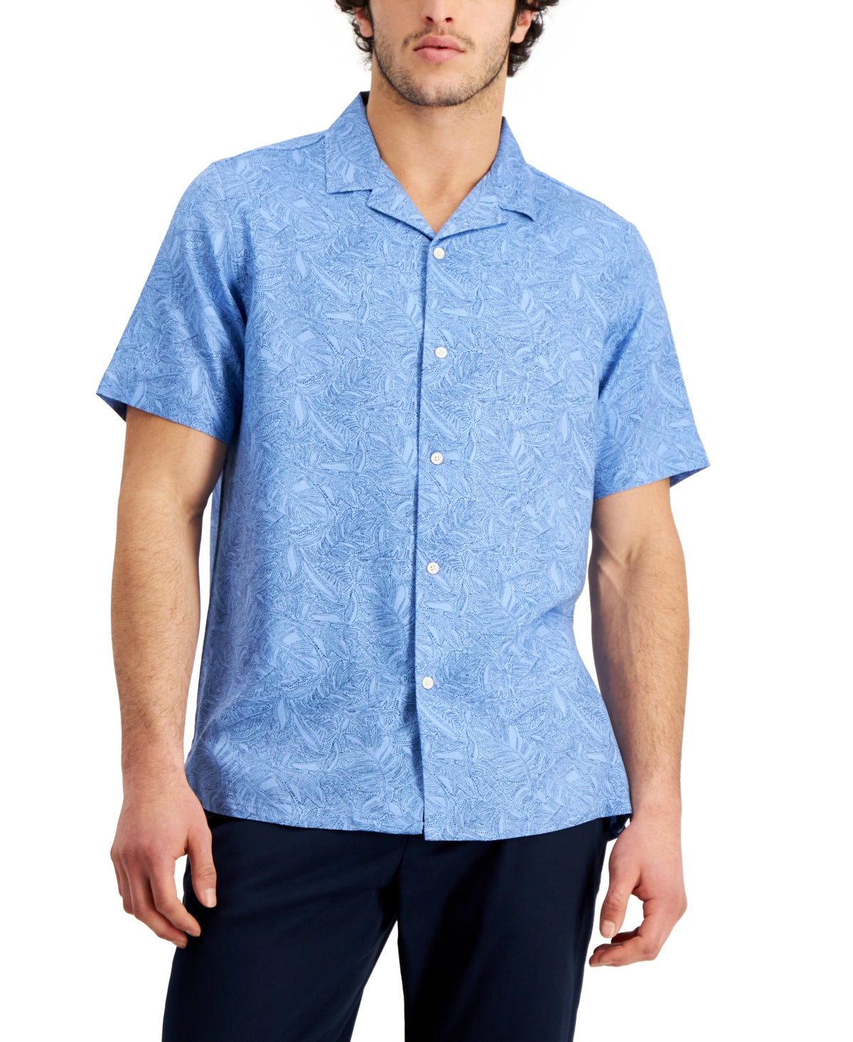 CLUB ROOM Mens Regular Fit Dotted Tropical Button-Down Shirt Twinkle Blue SMALL