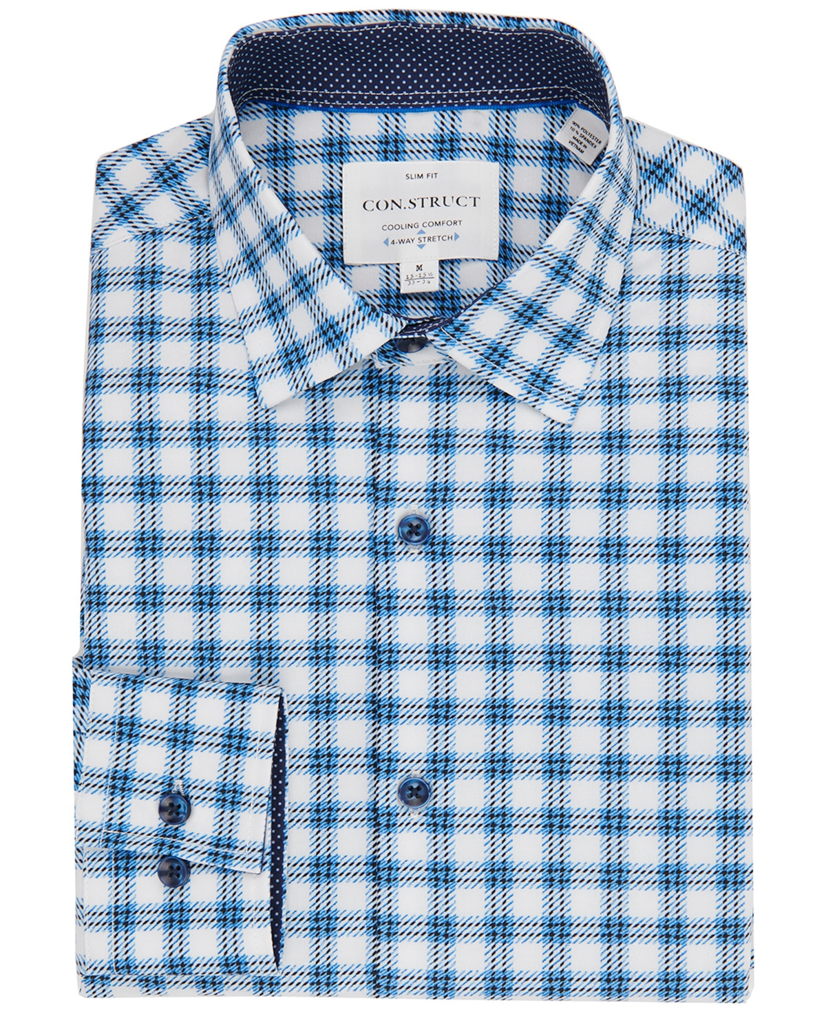 Construct Mens Plaid Slim Fit Dress Button Down Shirt Blue Large