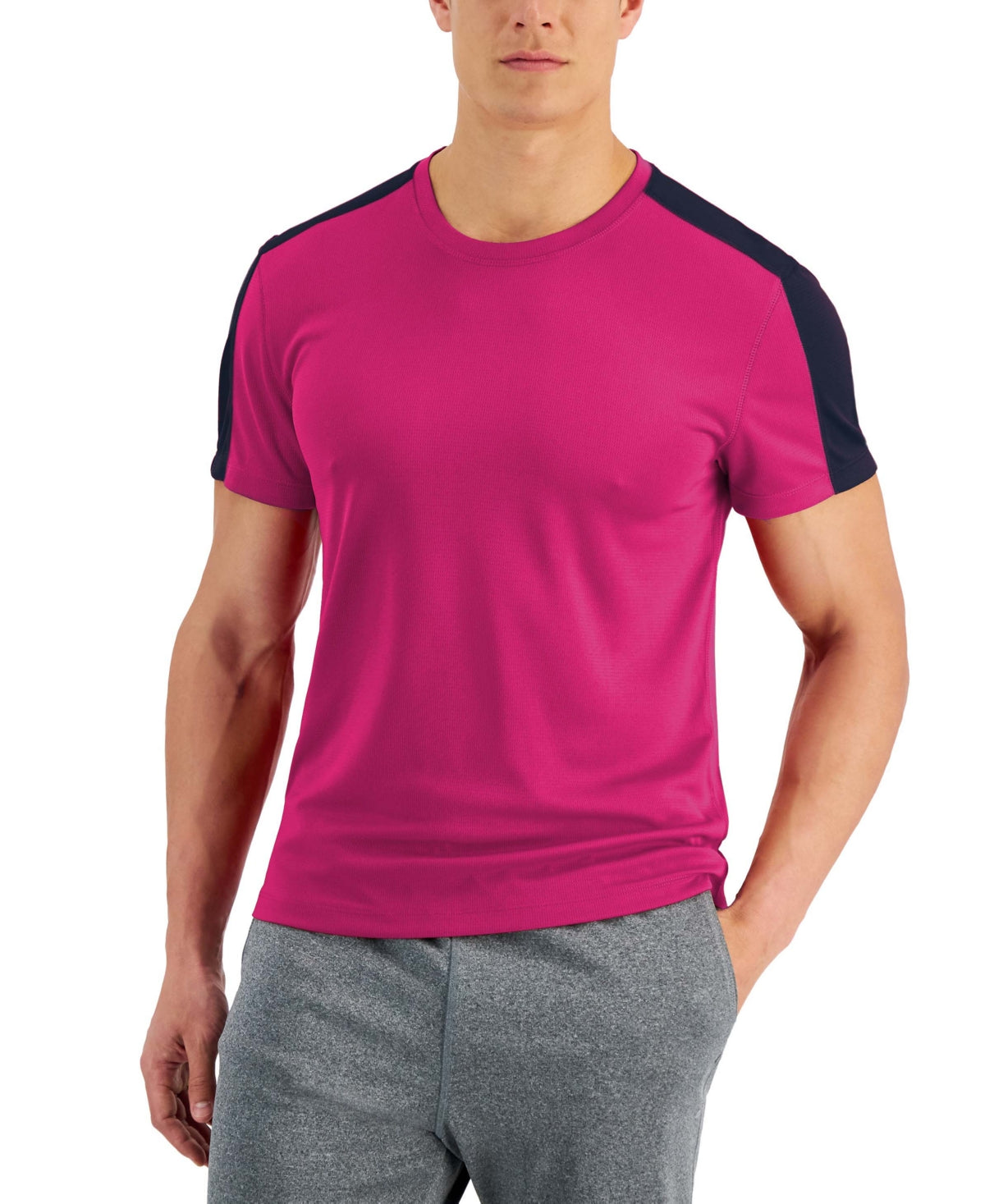 ID Ideology Men's Birdseye Training Short Sleeve T Shirt Pink Blue Large