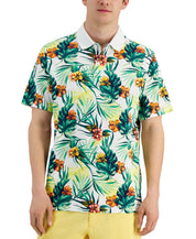 Club Room Mens Tropical Pique Short Sleeve Polo Shirt Green White 2XL