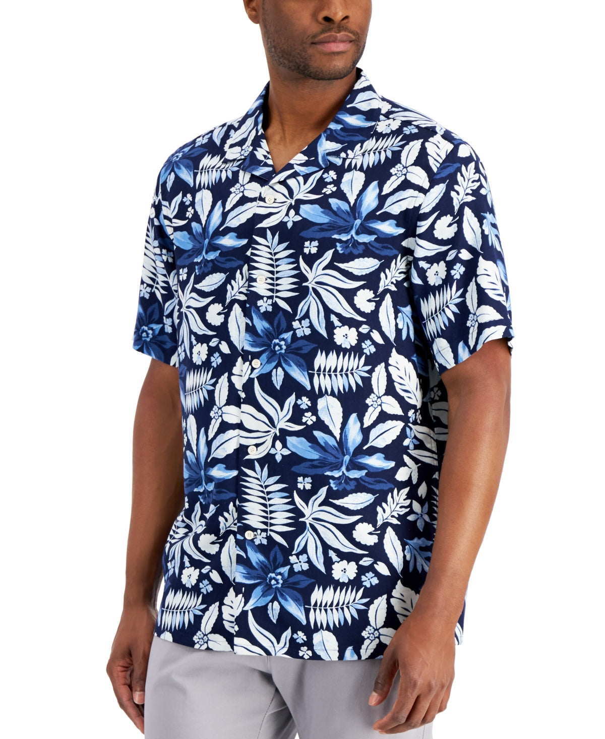 Club Room Men's Navy Blue Lagoon Breeze Short Sleeve Button Down Shirt Small