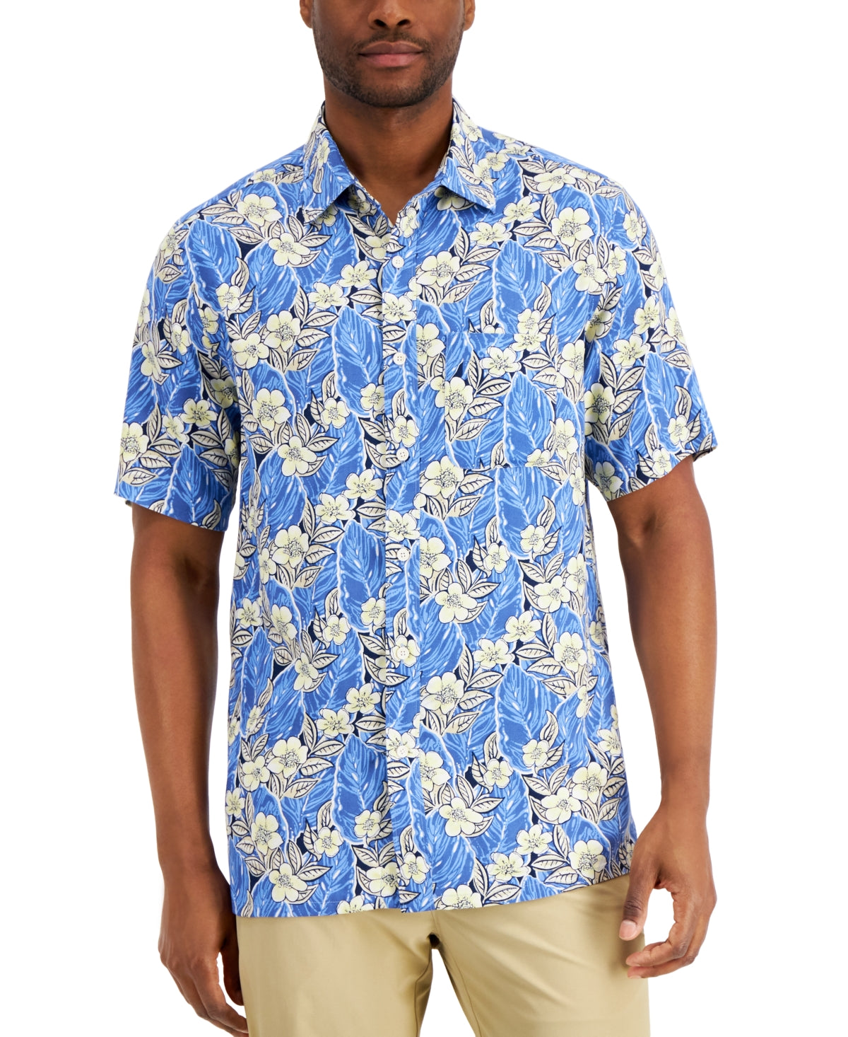 Club Room Men's Tropical Retreat Short Sleeve Button Down Shirt Small Blue
