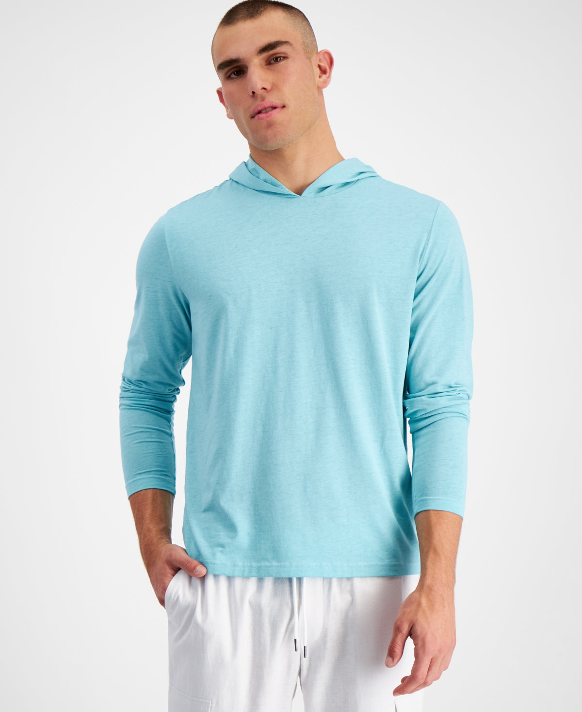 INC International Concepts Men's Burnout Hoodie Shirt Light Blue Small