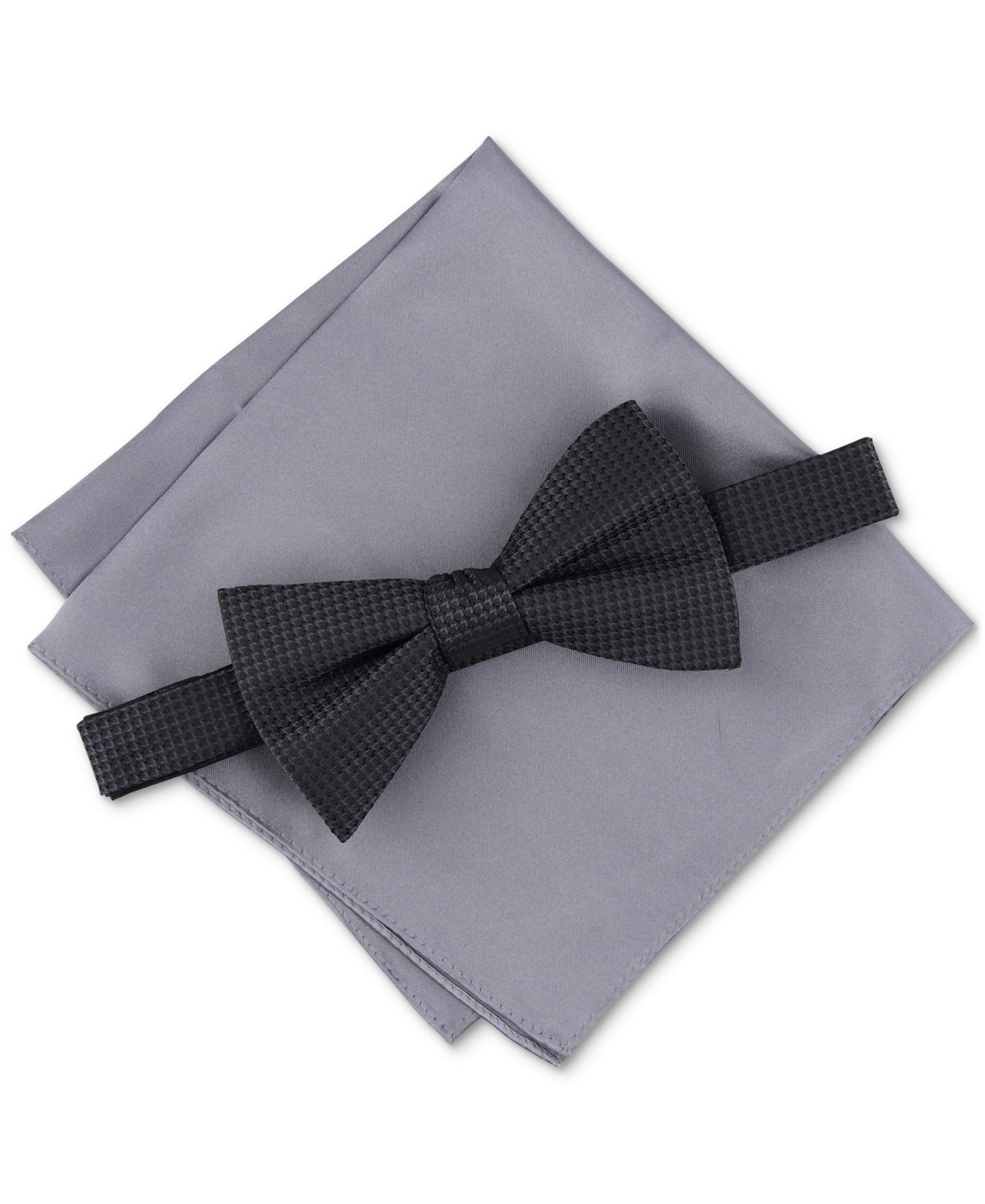Alfani Mens Walley Solid Bow Tie Pocket Square Set Grey Charcoal