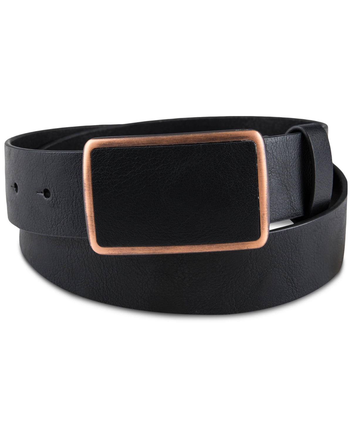 Sun + Stone Mens Black Bonded Leather Plaque Buckle Belt Black XL