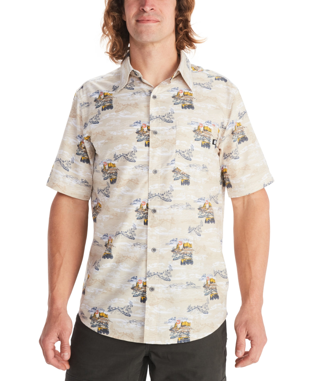Marmot X Mens Bronco Short Sleeve Button Down Shirt Sandbar Small