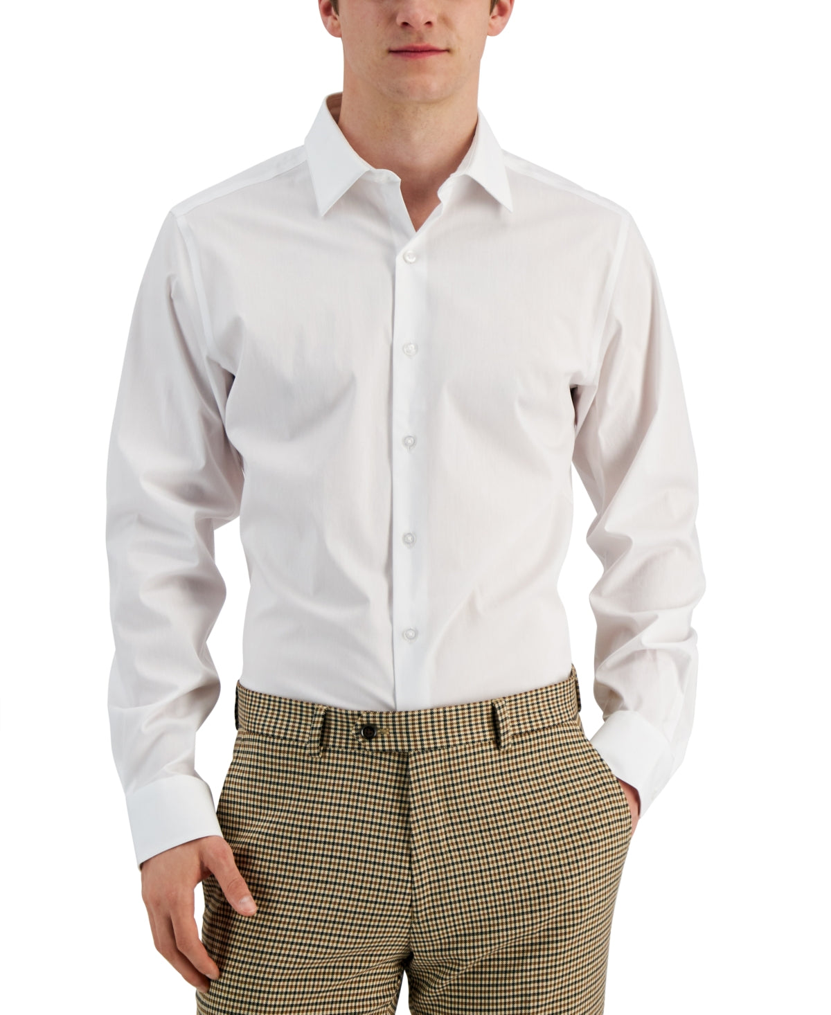 Alfani Mens Slim fit Dress Shirt Medium 15-15.5 32-33 Bright White Solid