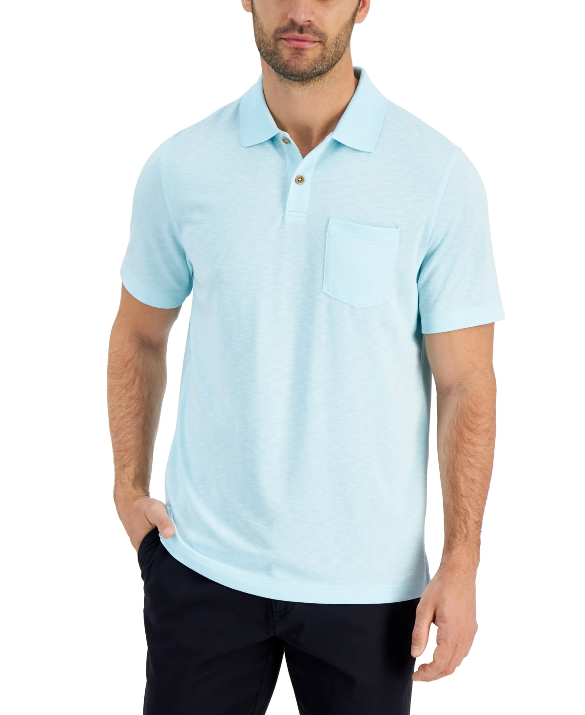 Club Room Mens Short Sleeve Polo Shirt Spa Retreat Light Blue Small