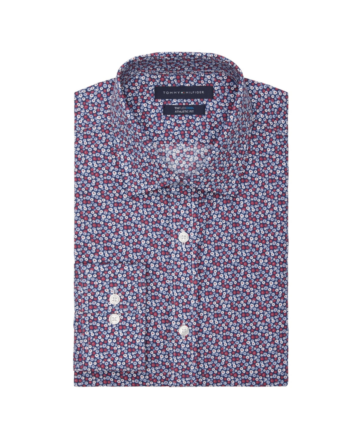 Tommy Hilfiger Men's Th Flex Athletic Fit Button Down Dress Shirt  Red 18 34 35