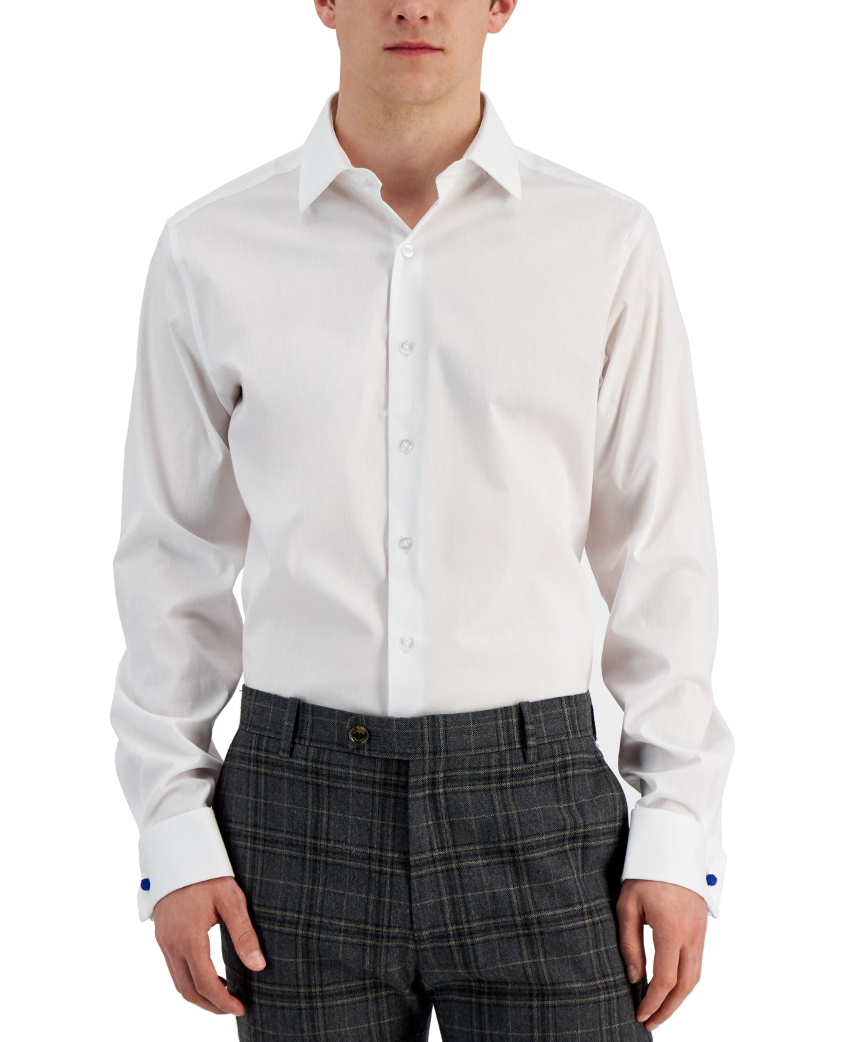 Alfani Mens Slim fit Dress Shirt XL 17-17.5 36-37 White Solid