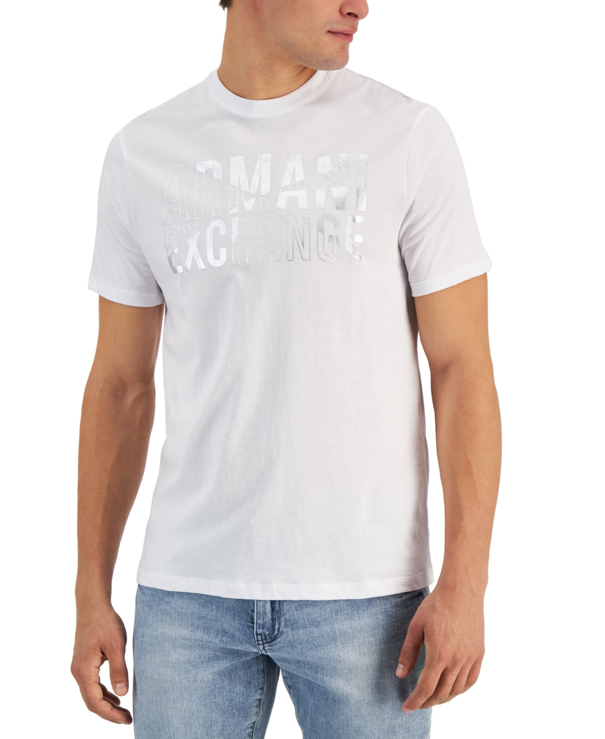 Ax Armani Exchange Mens Outlined Foil Logo T shirt White Medium