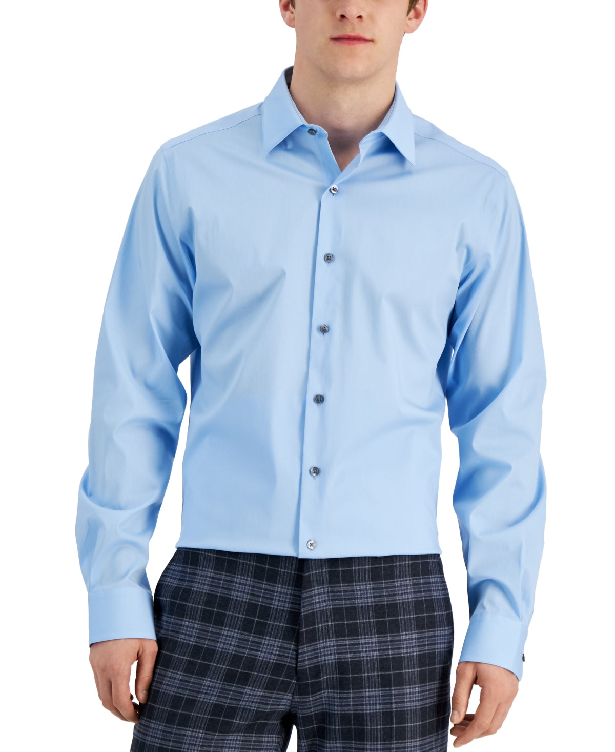 Alfani Mens Slim fit Dress Shirt XL 17-17.5 34-35 Light Blue Solid