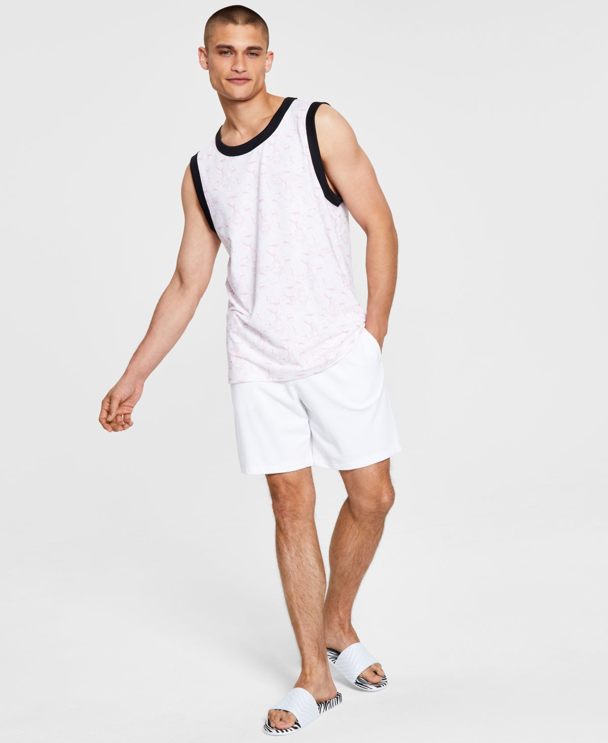 Karl Lagerfeld Paris Men's Logo Graphic Micro Pique Tank Top Shirt White Large